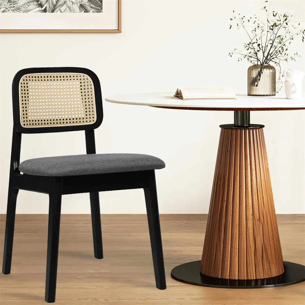 Levede 2x Dining Chair Wood Rattan Armless Black-2006732686818938886