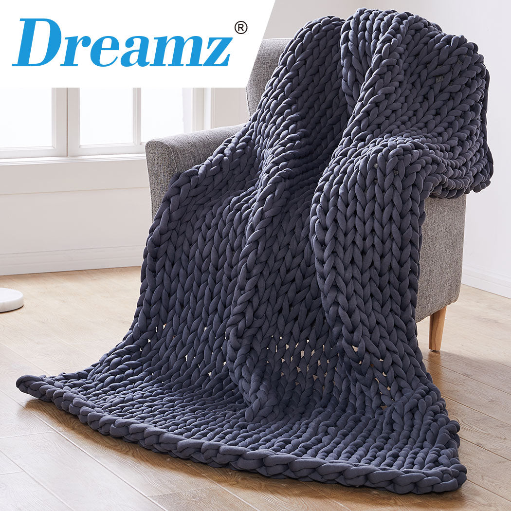 Dreamz Knitted Weighted Blanket Chunky Dark Grey Double 7KG-1864183216609562630
