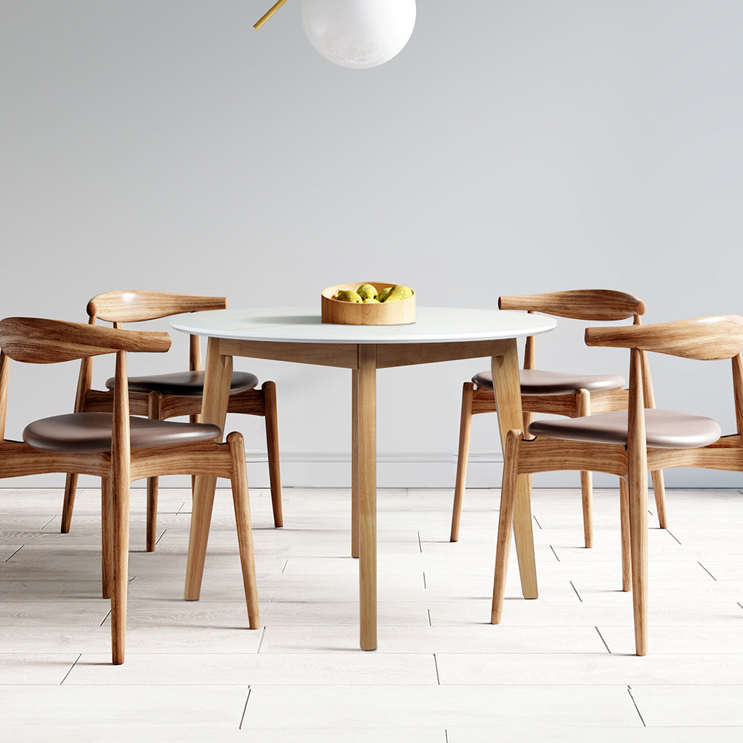 Levede Dining Table Round Rubberwood Base 100cm White 100 CM-1864183291834404870