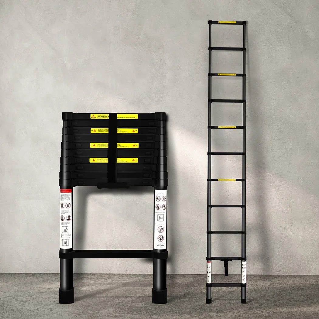 Traderight Multipurpose Aluminium Ladder Telescopic 3.2M Black-2006733179435749382