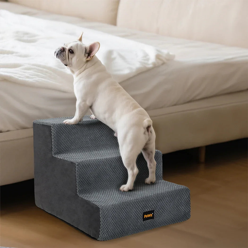 Pawz 3 Steps Pet Stairs Dog Ramp High Density Foam Grey-2006733392930017286