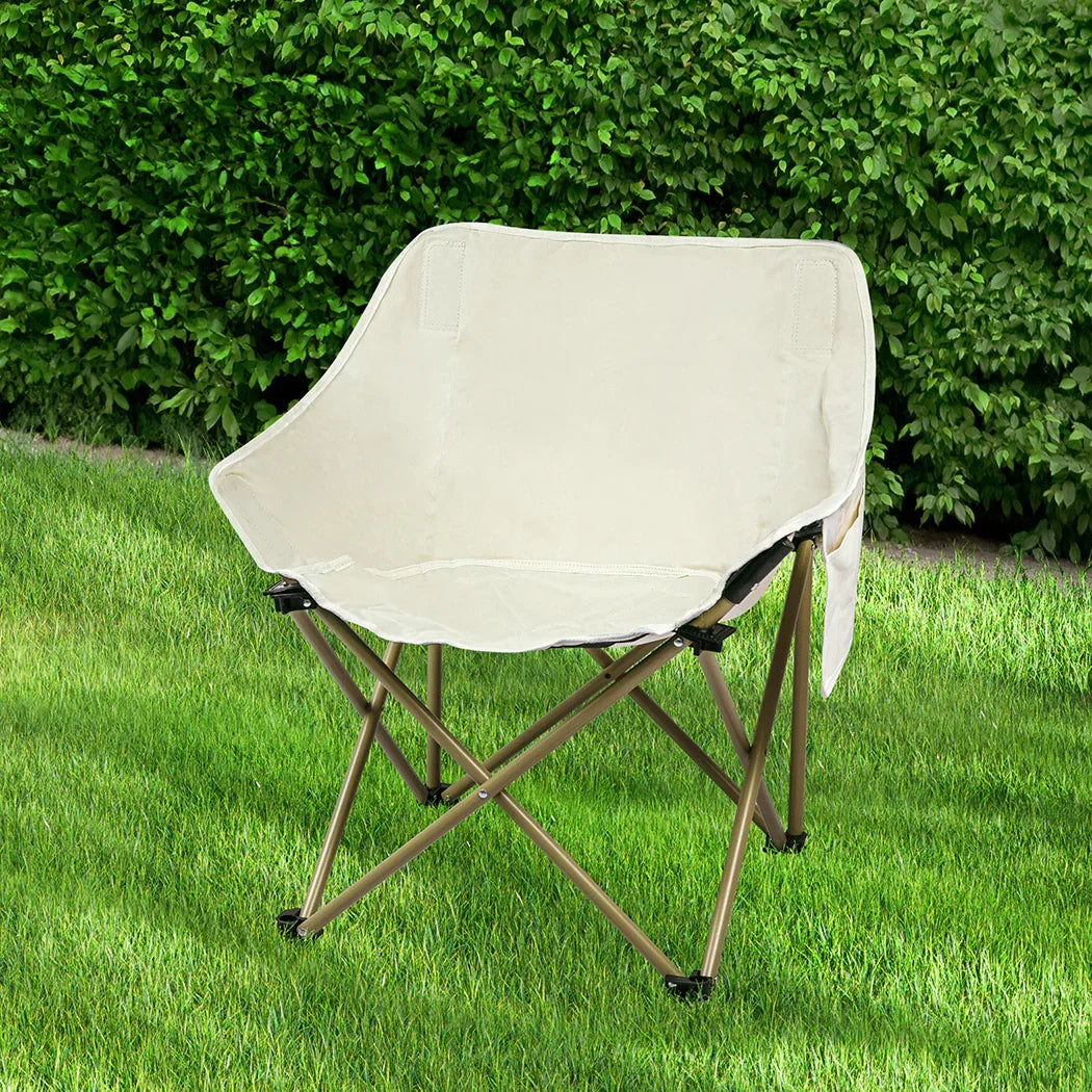 Levede Folding Camping Moon Chair Lightweight Beige-2018816695149400070