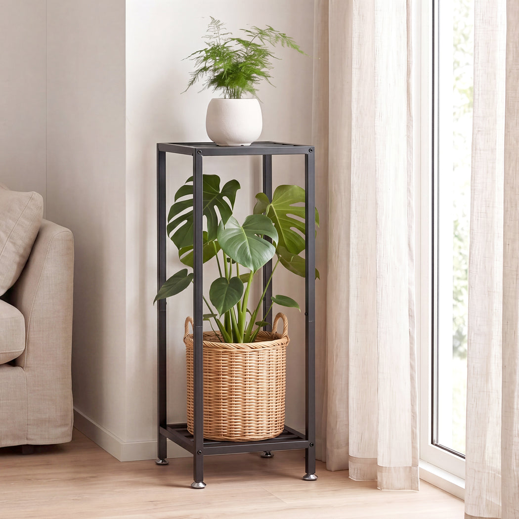 Levede Metal Plant Stand 76cm Tall 2 Tier Indoor Corner Shelf Black Display Rack-2072893560058941446