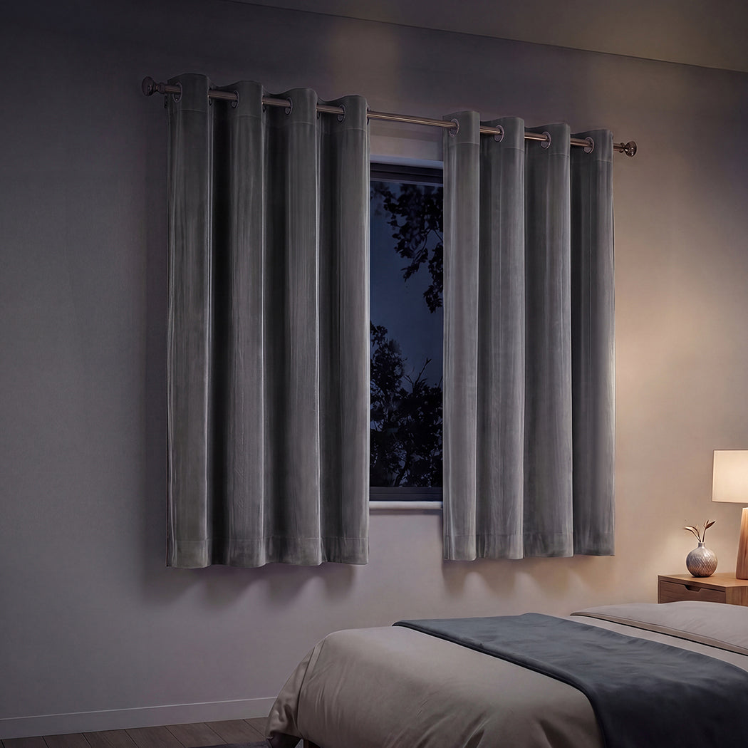 Marlow Velvet Blackout Curtains 2-Panel Room Darkening Eyelet Curtains Grey-2072893567436722182