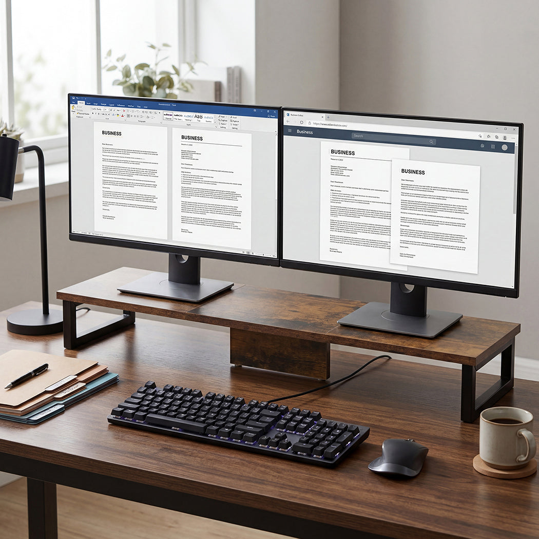 Levede Computer Monitor Stand Dual Monitor Riser Desk Shelf Ergonomic White 90cm-2072893559652093958