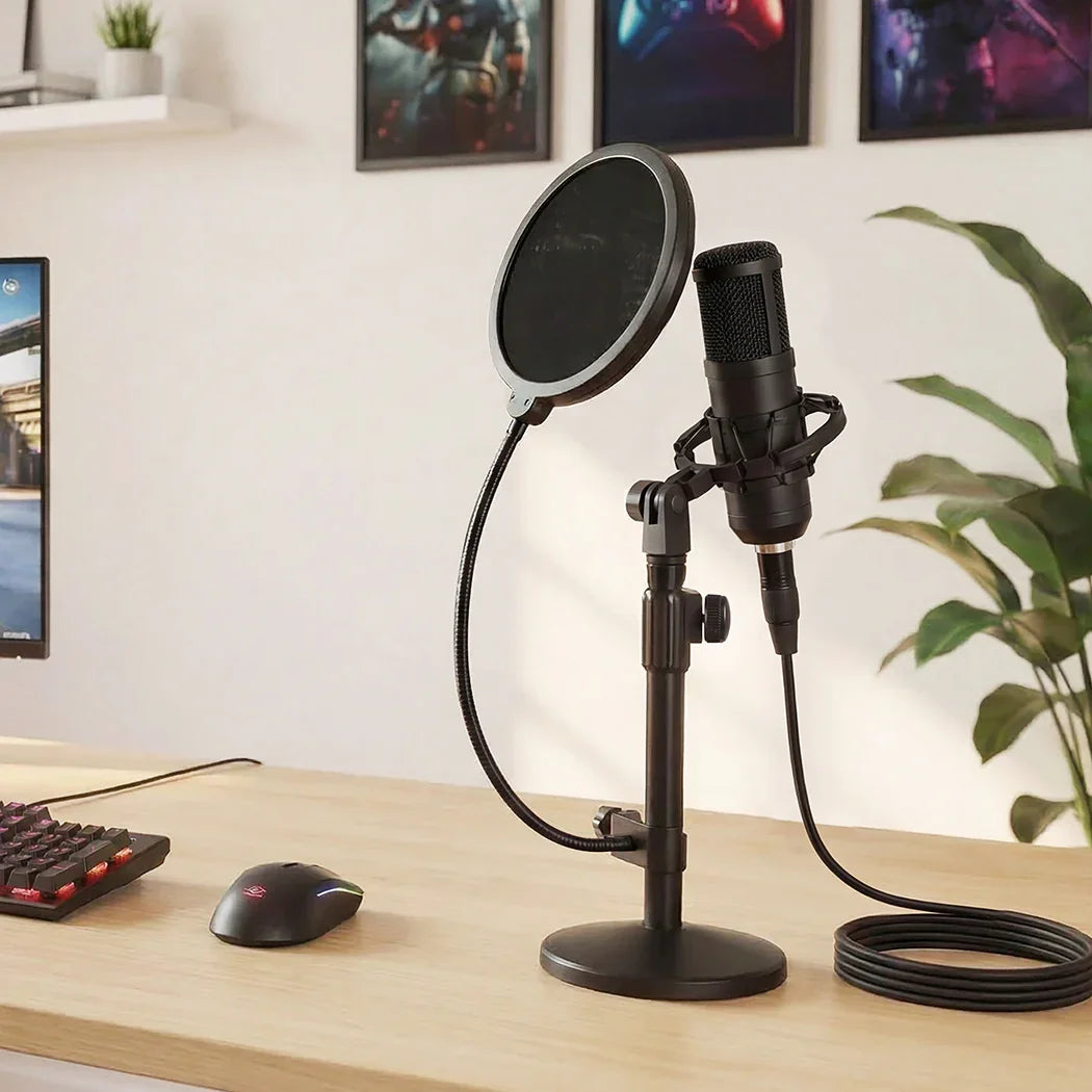 Levede Desktop Microphone Stand Adjustable Pop Filter Shock Mount Base Kit Black-2050056791613640710