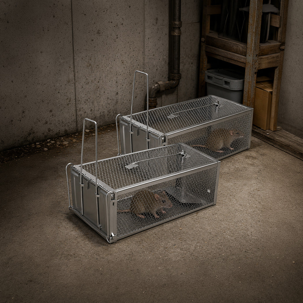 Toque Mouse Trap Humane Live Catch Rat Cage Reusable Zinc Iron Garage Silver 2pc-2100034972764213254