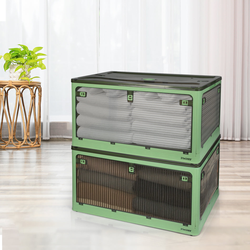 Storage Box Plastic Stackable Container L Green Large-1942352812574904326