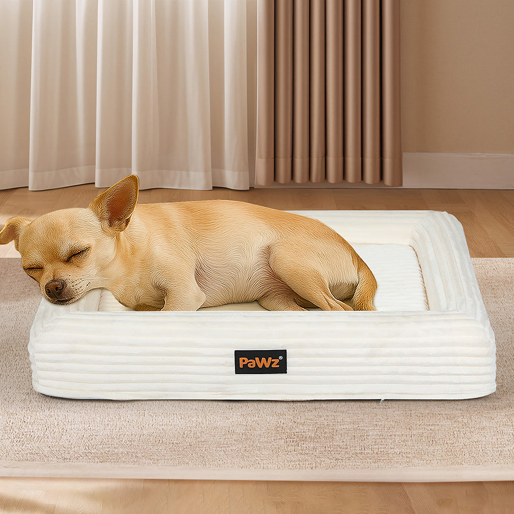 Pawz M Size Orthopedic Dog Bed with Corduroy Removable Cover Waterproof Washable Beige-2065254249008336902