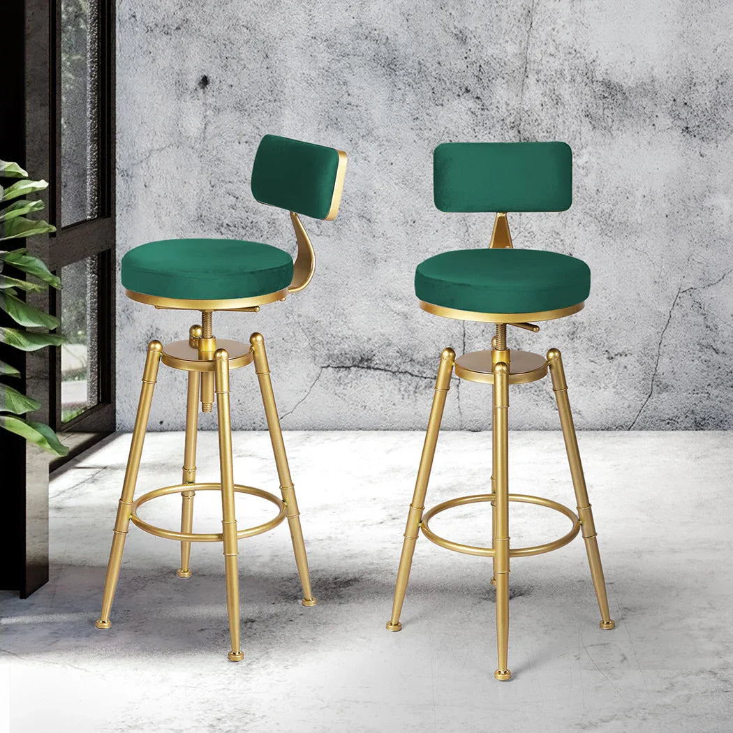 Levede 1x Bar Stools Velvet Kitchen Green-2018816867321384966