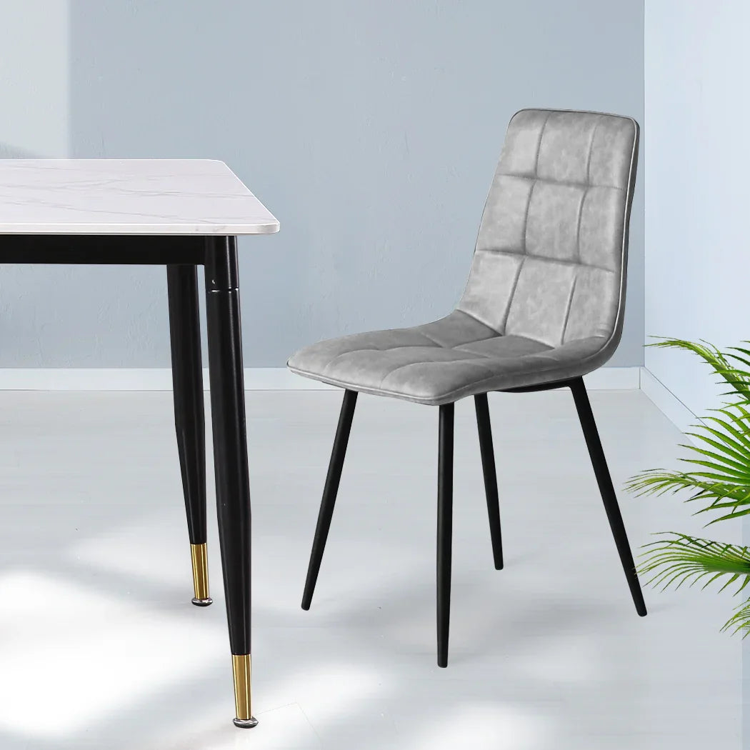 Levede 4x Dining Chairs Kitchen Chair Grey Faux Leather-2006733265016328198