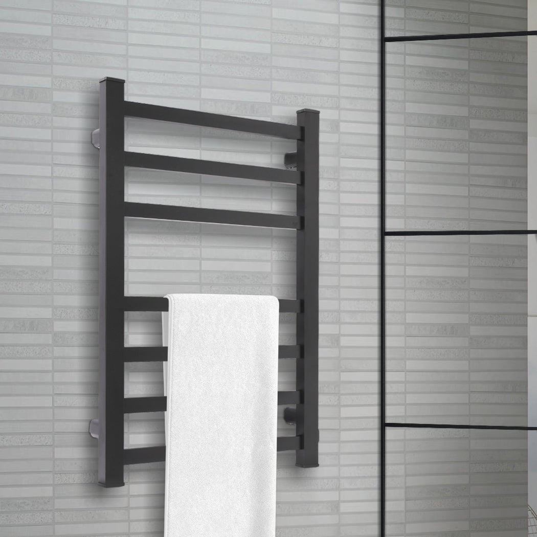 Heated Towel Rail Warmer Rack Wall Mounted Black-2006733186985496582