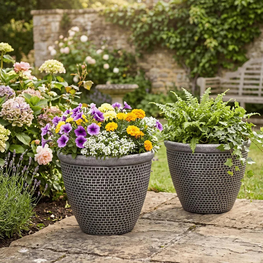 Toque Plastic Plant Pots 36cm Outdoor Garden Planter 2 Pcs With Drainage Holes-2050059017677574150
