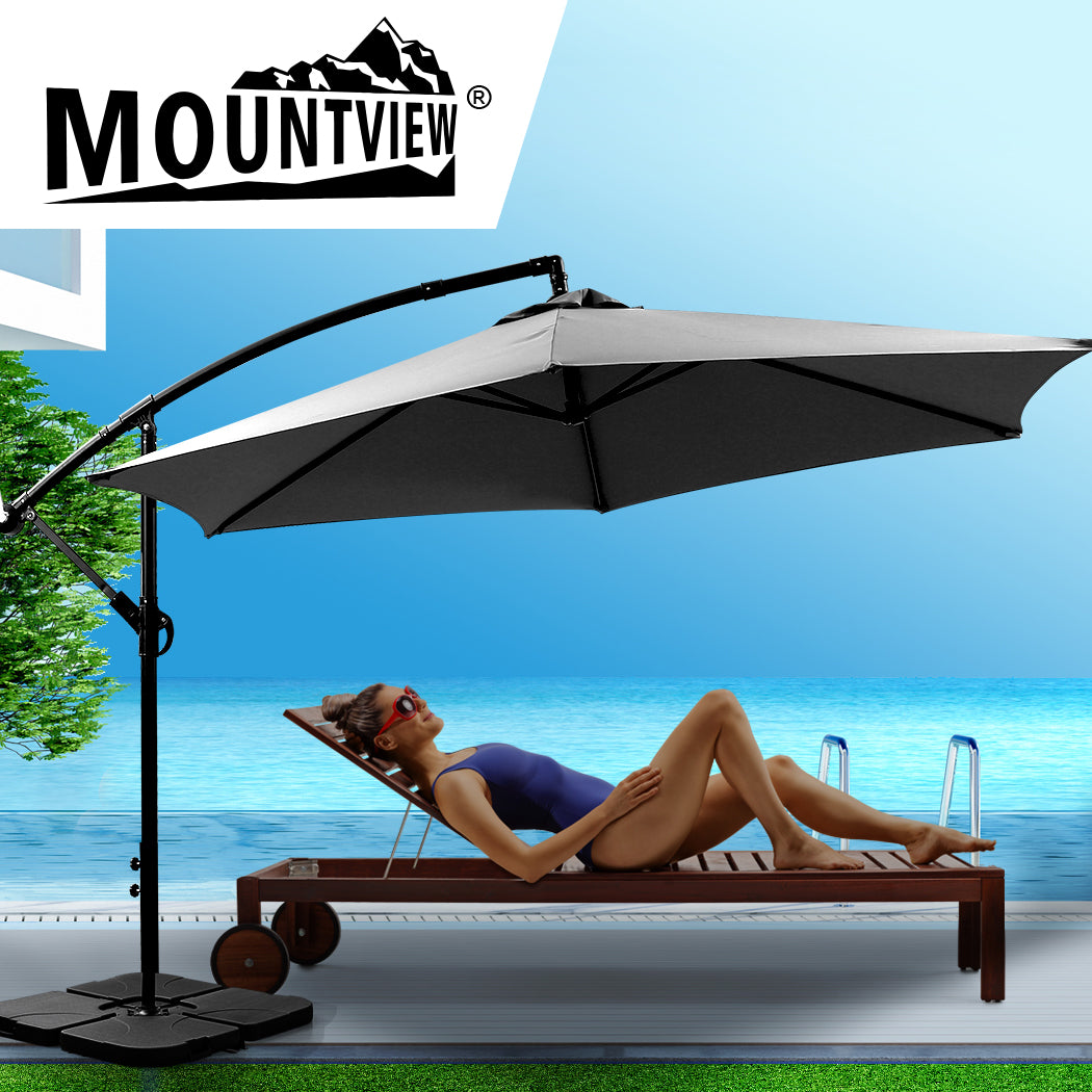 Mountview 3M Outdoor Umbrella Cantilever Grey With Base-1864184442336186374