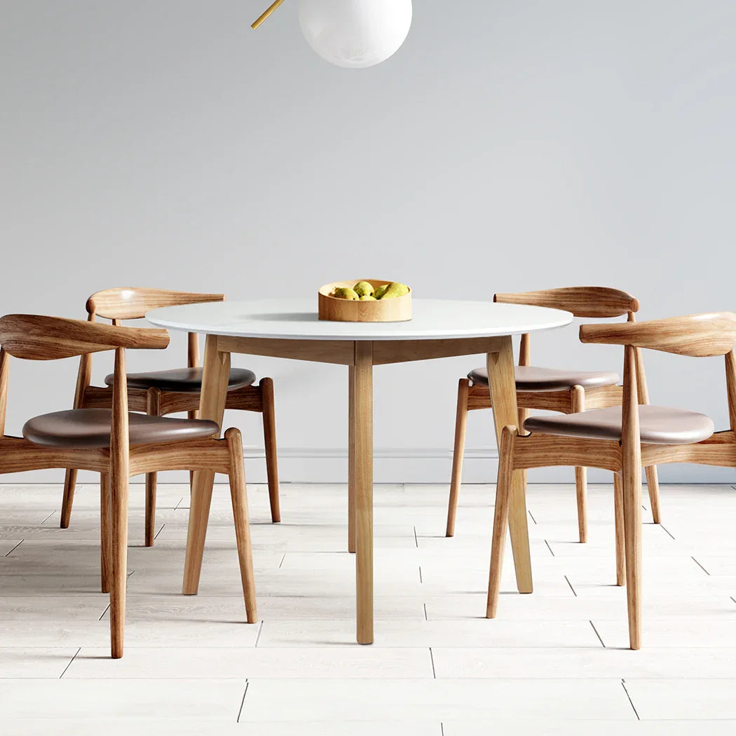 Levede Dining Table Round Rubberwood Base 120cm White 120 CM-2018816940402937862