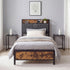 Levede Single Bed Frame Industrial Tufted Soft Storage Headboard USB Charge-2100034936651255814