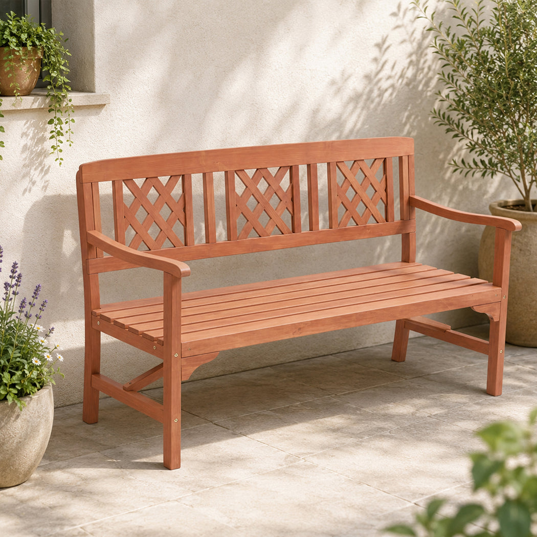 Levede 3 Seater Garden Bench Eucalyptus Wood Outdoor Patio Backrest Red Brown-2100034983359025158