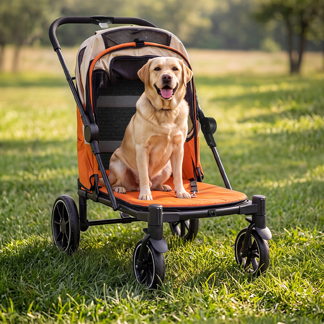 PaWz Dog Stroller Pet Pram Fold Shock Absorbing Wheels Outdoor Travel Orange-2100034992682962950