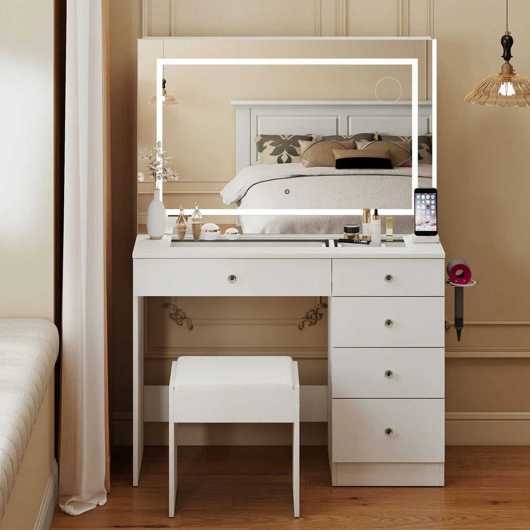 Levede Dressing Table LED Makeup Mirror Stool Set Vanity Desk 5 Storage Drawer-2050056769404801030