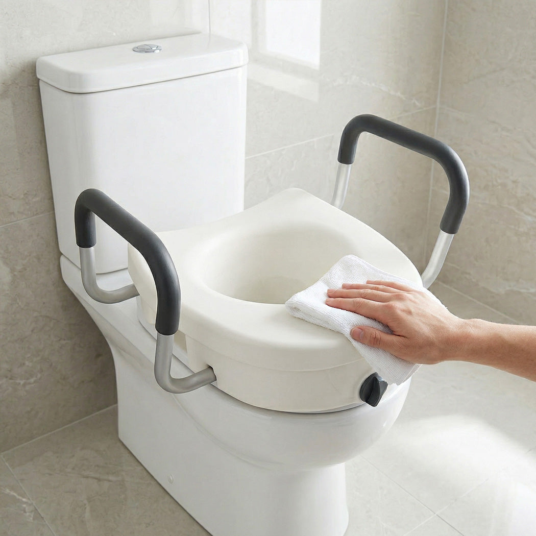 Levede Raised Toilet Seat with Handles Adjustable Height Aid Seniors White-2100034935548153862