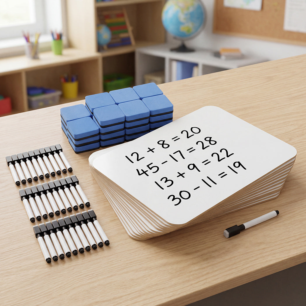 Levede Mini Whiteboard 30 Pack 2 Sided with Pens Erasers Classroom White-2100035036299530246
