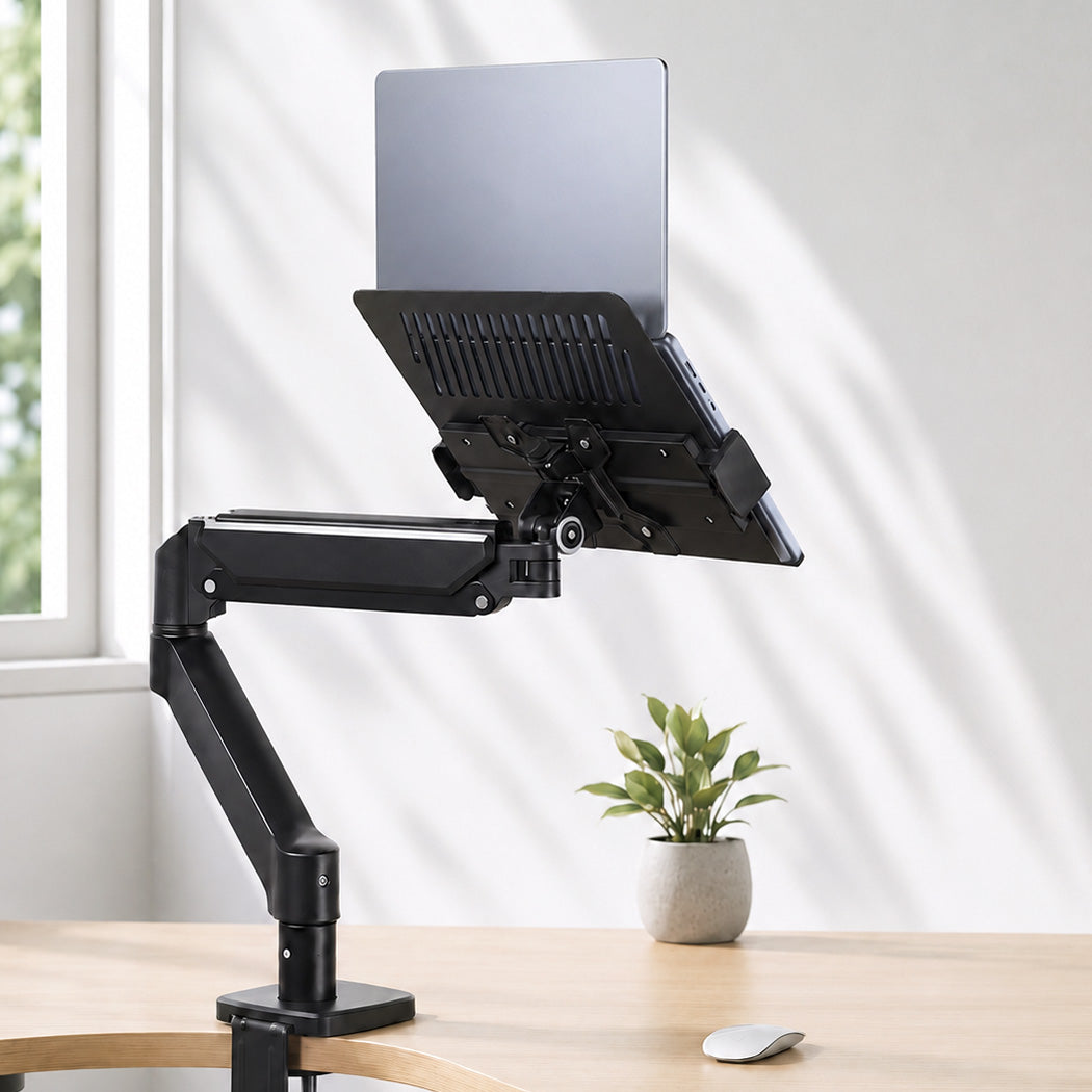 Levede Monitor Arm Tray Mount Laptop Stand Adjustable Rotating for Desk Black-2100035032356884486