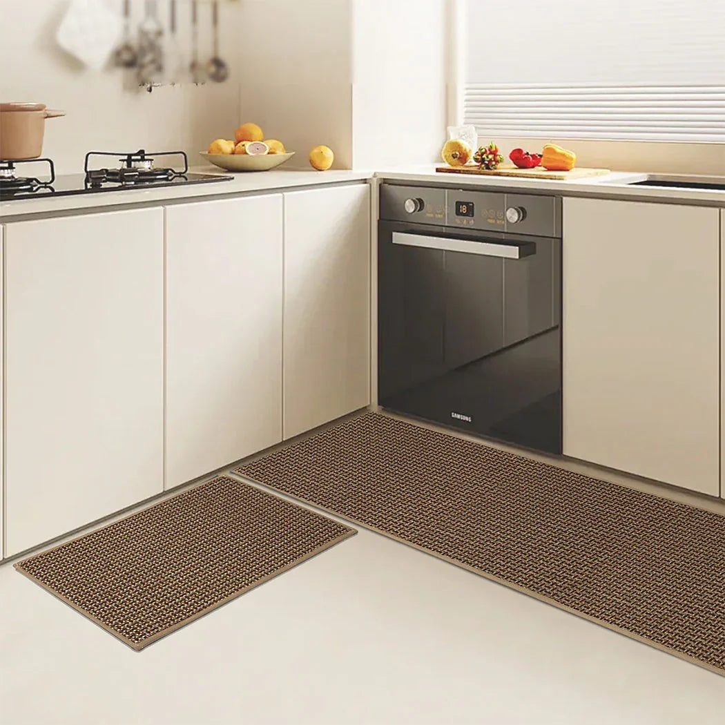 Marlow Kitchen Rug 2PCS Woven Non Slip Absorbent Brown-2018816688908275718