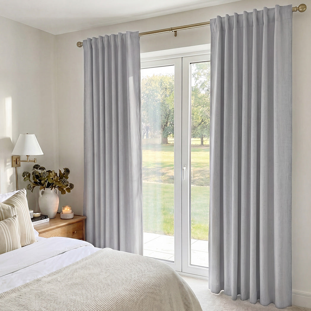 Marlow Blackout Curtains Thermal Linen Look Blockout Drapes 2 Panels Grey-2072893565322792966