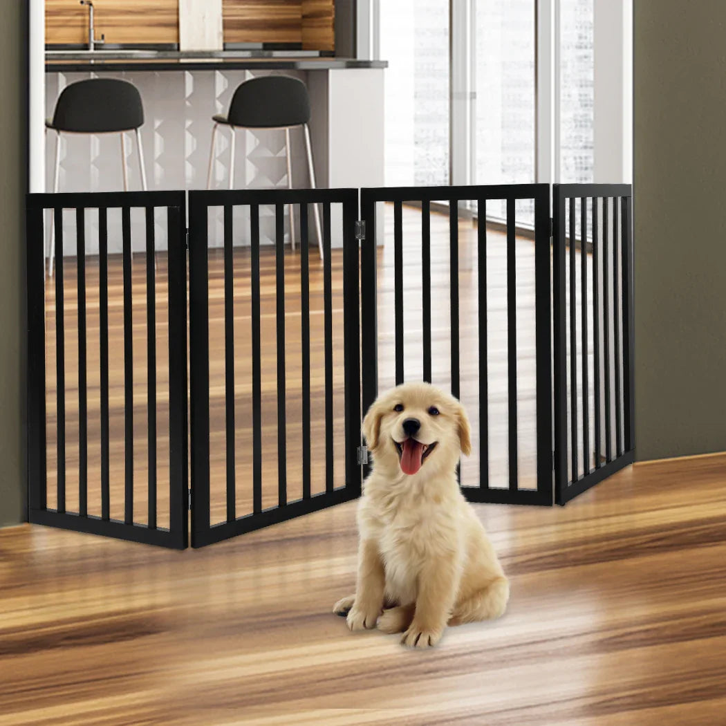 PaWz 4 Panels Wooden Pet Gate Dog Fence Black 600x 3MM-2018816800749391878