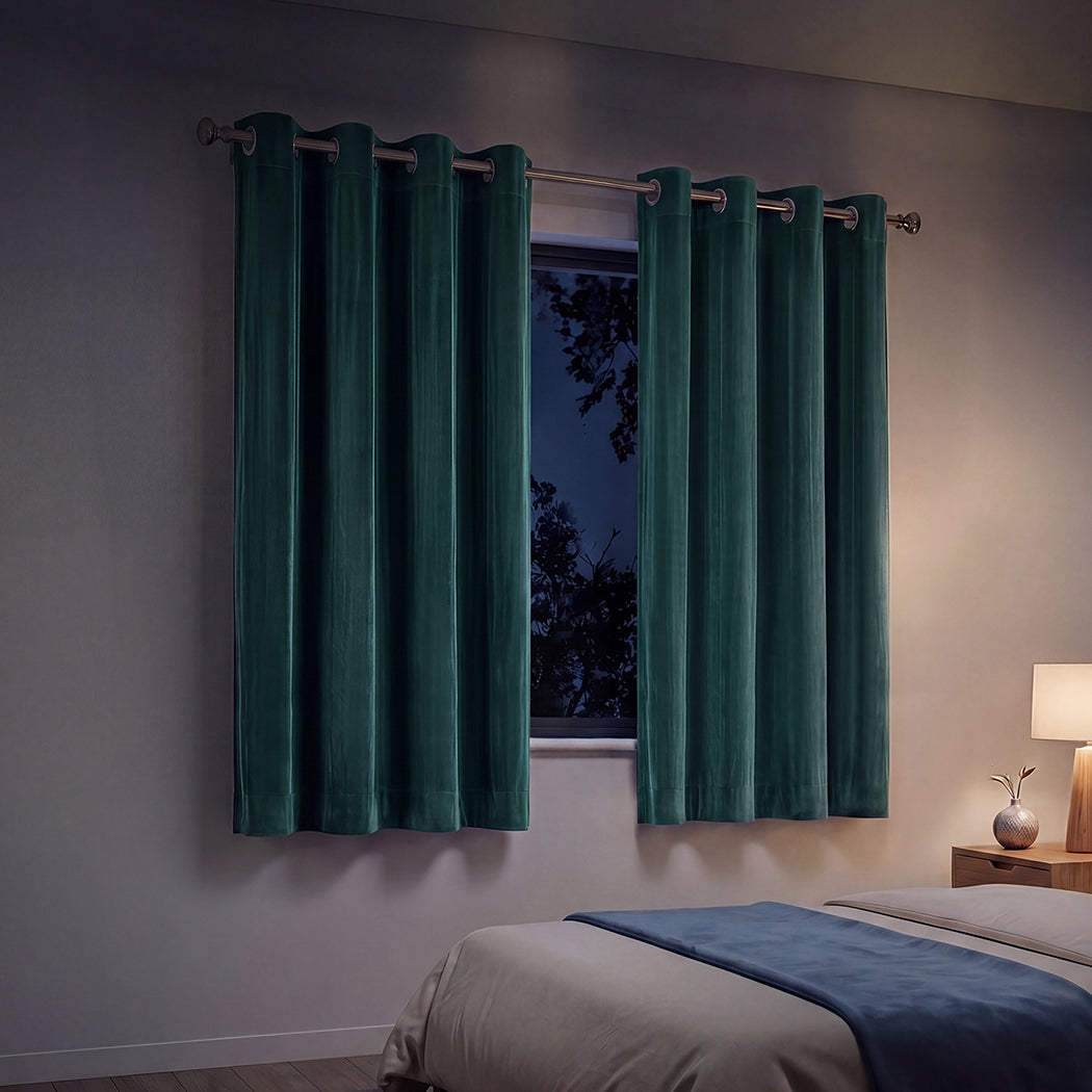 Marlow Blackout Curtains 2 Panels Velvet Room Darkening Eyelet Curtains Green-2072893568179113990