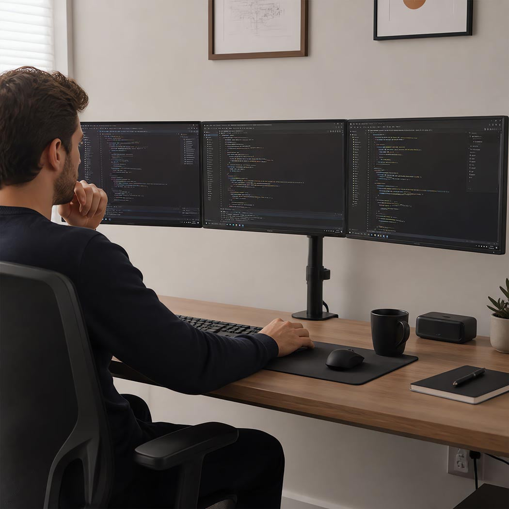 Levede Triple Monitor Arm Stand 10-27" Screens Desk Mount Adjustable Arms Black-2109799600502804487