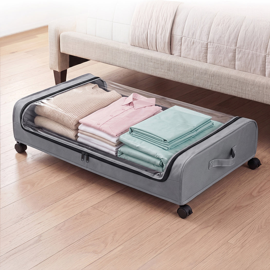 Levede 2x Under Bed Storage Containers for Shoe and Apparel Clear-Lidded Rolling-2072893559022948358