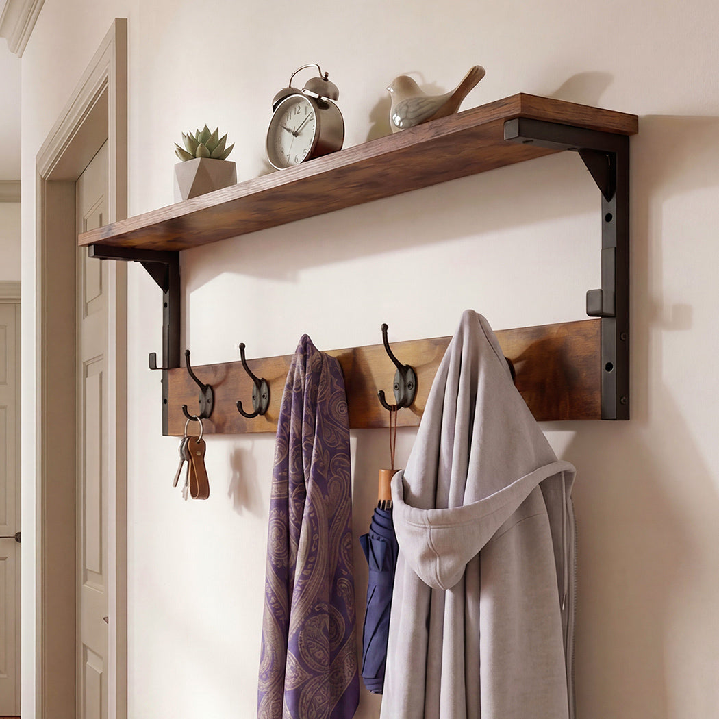 Levede Coat Rack Shelf Wall Mounted 7 Hooks Wall Floating Hat Rack Living Room-2050059009976832006