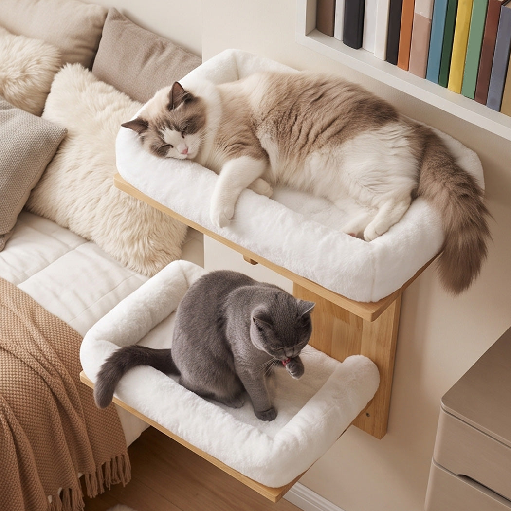 Pawz Cat Wall Shelves 2 Steps Wide Perch Soft Beds for Large Cats Climbing White-2100034992867512326