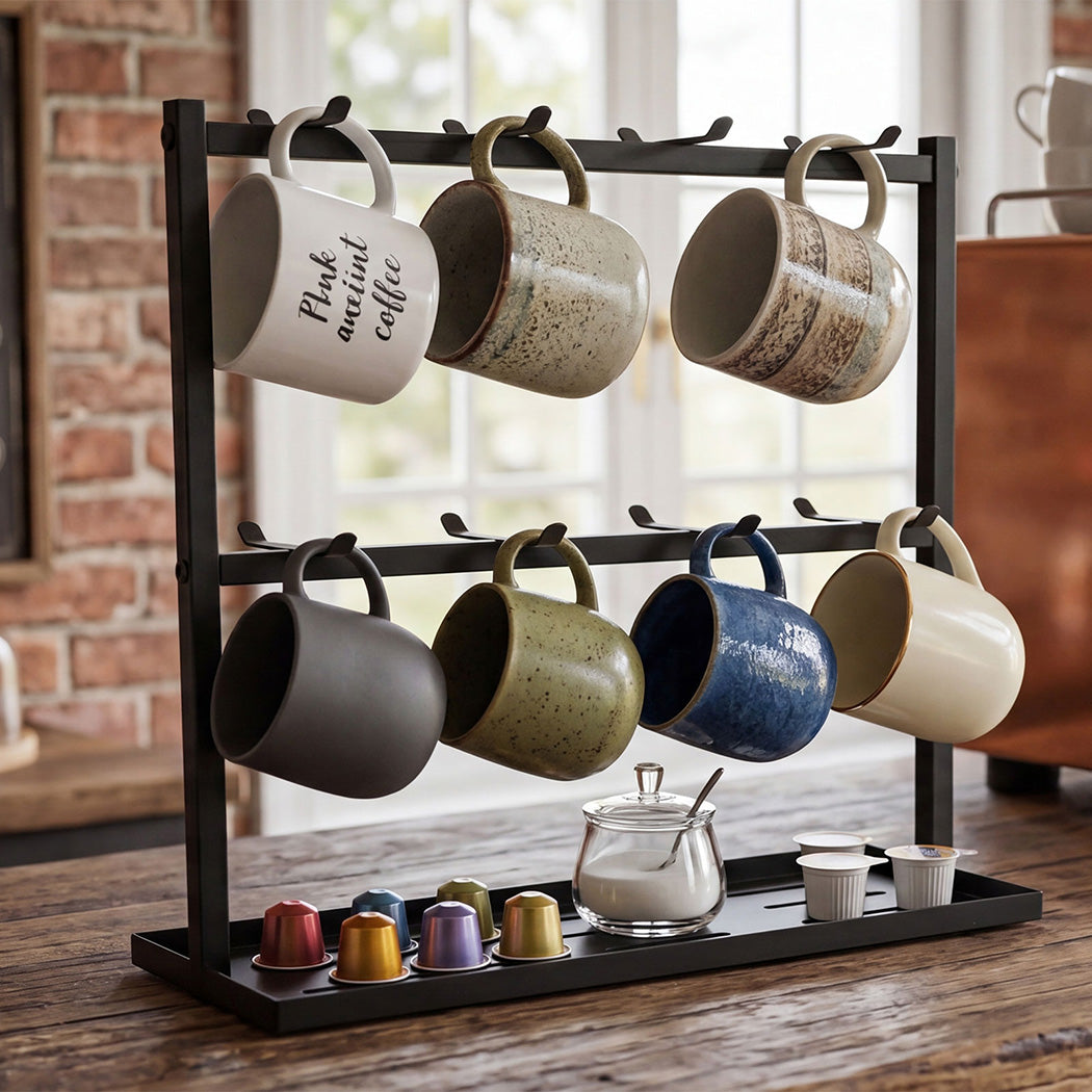 Levede Mug Rack 2 Tier 16 Hook Metal Coffee Cup Holder Stand Organizer Kitchen-2072893556690915334