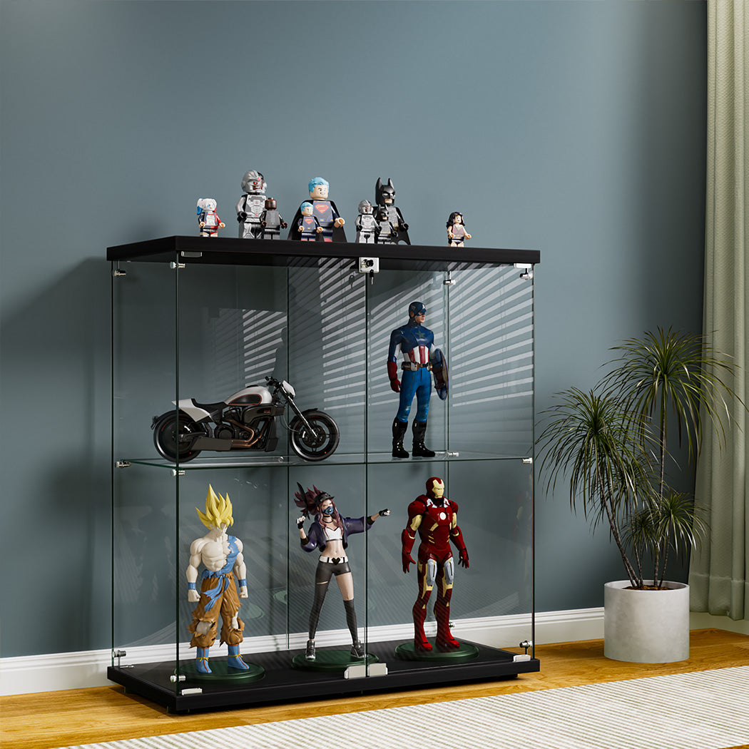 Stacked Glass Display Cabinet Lockable Collections Storage 2 Tier Shelf 2 Door-2018816913244819462