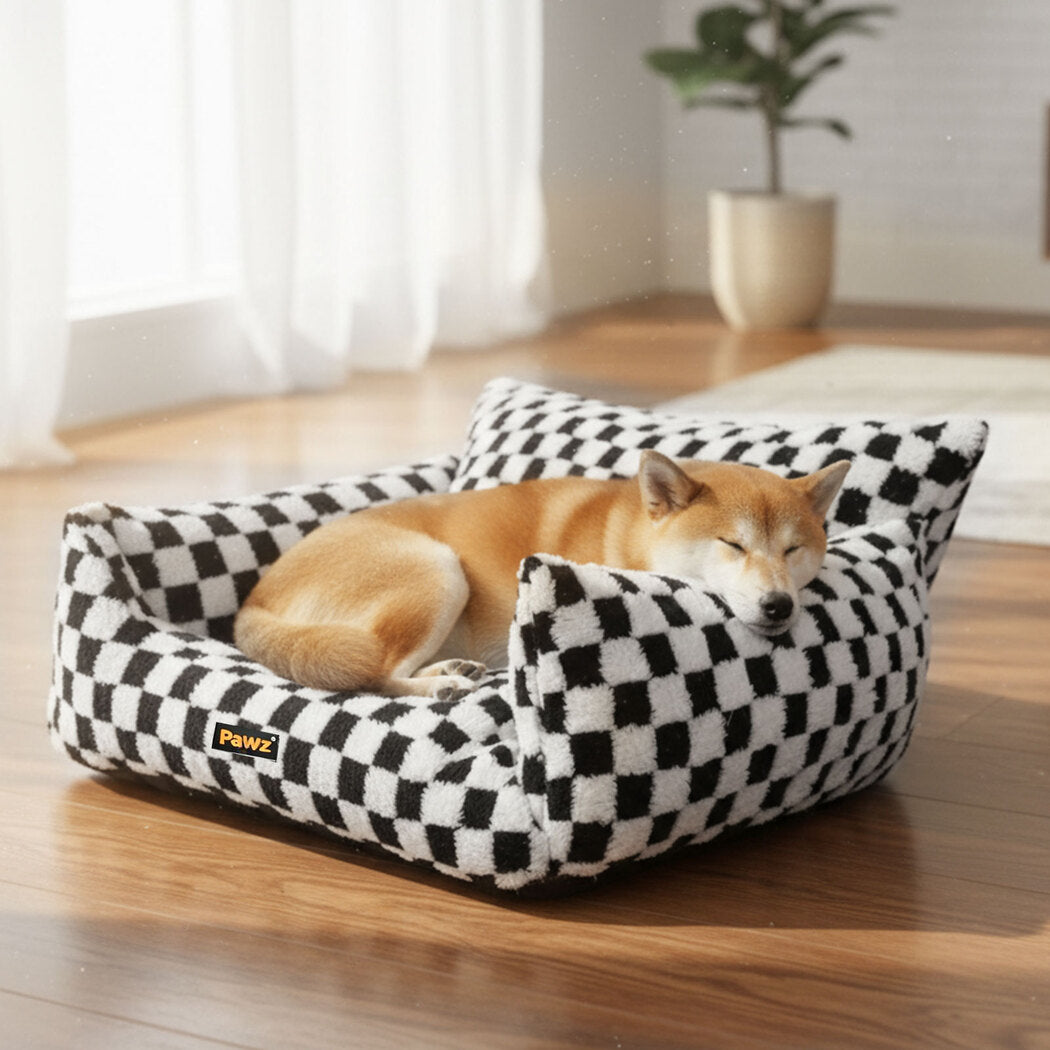 Pawz Pet Bed Plush Checkered Dog Bed Washable Cat Bed-2050056801025658886