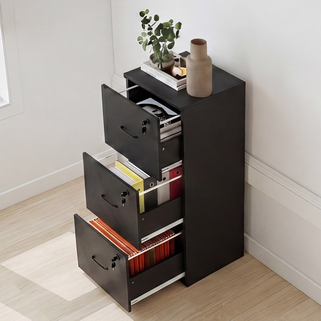 Levede File Cabinet 3 Lockable Drawers Modern Document Organiser Home Office-2072893556065964038