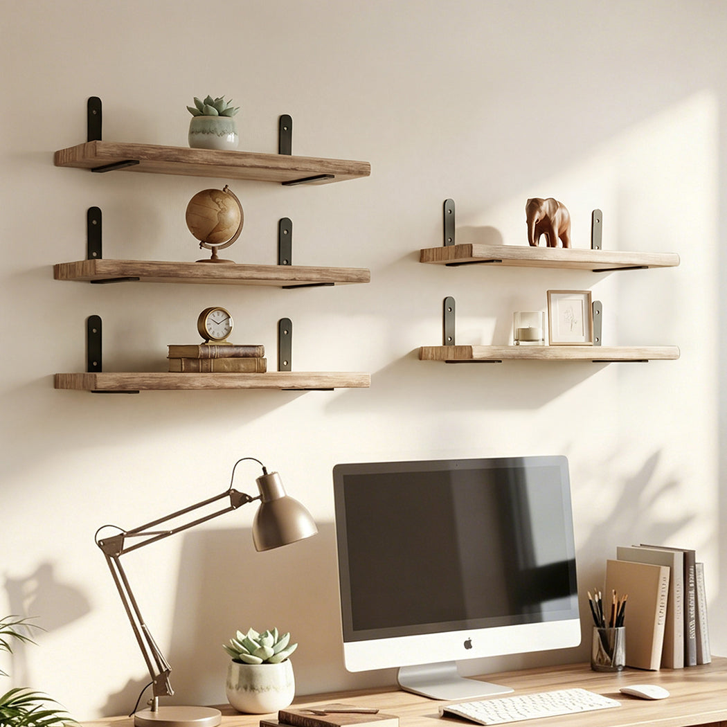 Levede Floating Wall Shelves 5Pcs Wood Wall Mounted Rustic Display Rack Bedroom-2050059023742537734