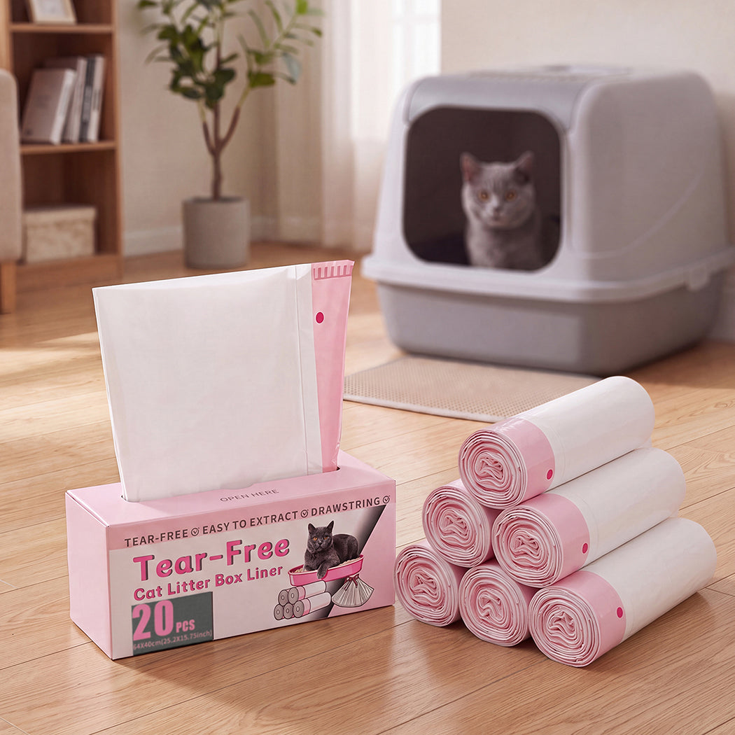 Pawz Cat Litter Bags 120 Count Drawstring 64 x 40cm 10kg HDPE White Pink-2100034990845857798