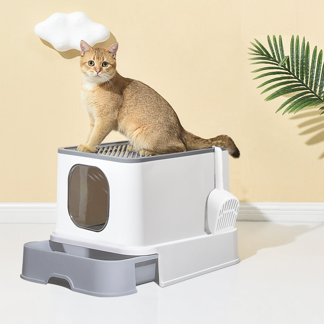PaWz Cat Litter Box Fully Enclosed Kitty Grey-2018816755983585286