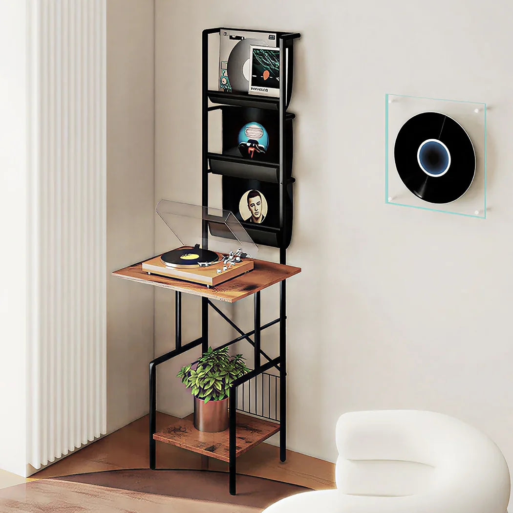 Levede Tall Record Player Stand Vinyl Storage Up to 200 Albums Turntable Rack-2050056774895144966