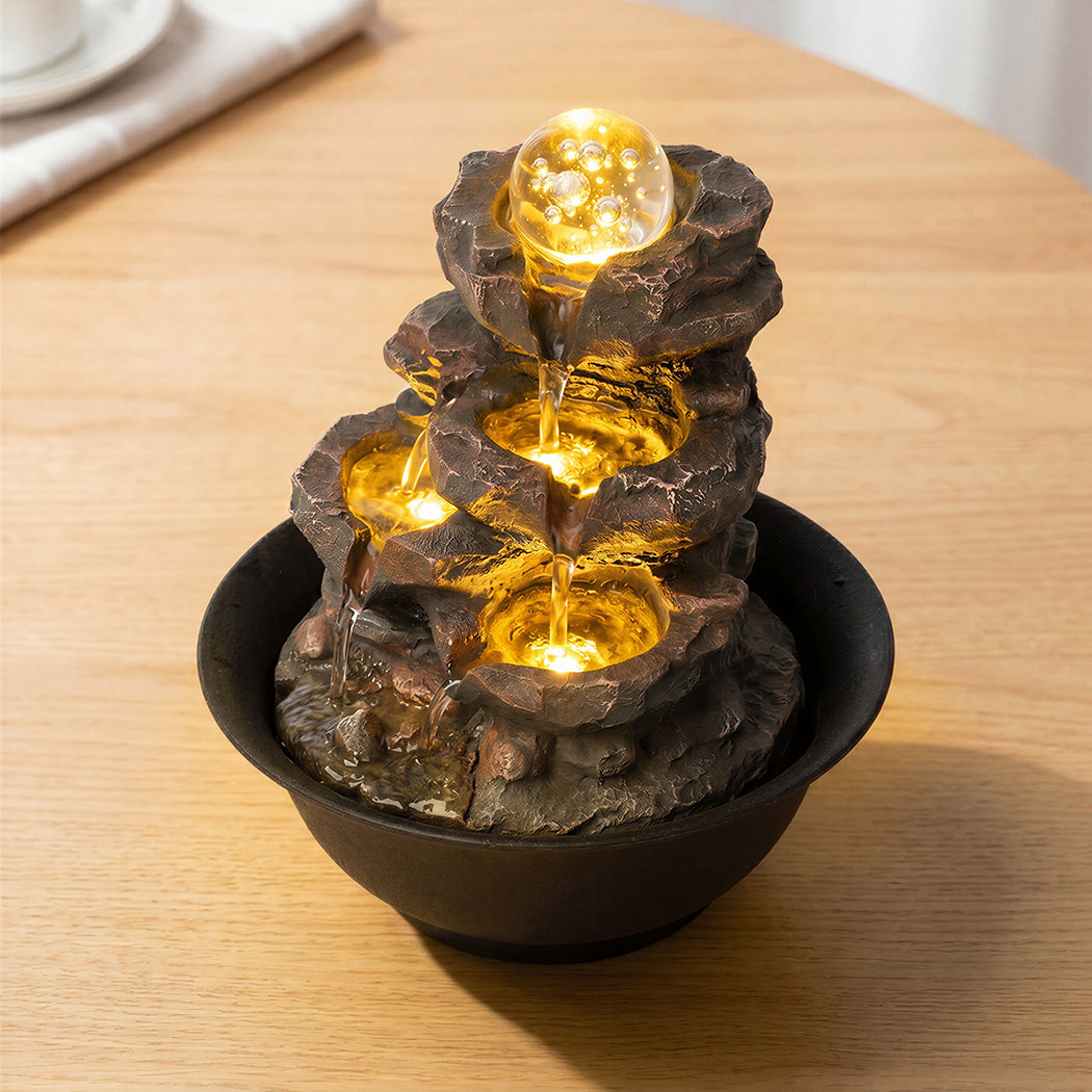Spector Tabletop Water Fountain Indoor water fountain LED Resin Brown Black-2100034948131065862