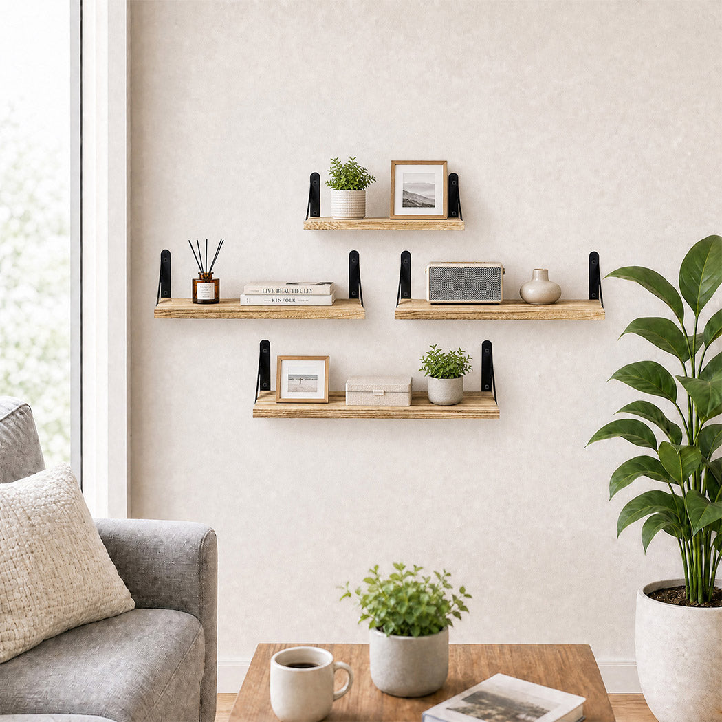 Levede Floating Wall Shelves 4Pcs Rustic Wood Storage Display Rack Bookshelf-2061251867823968262