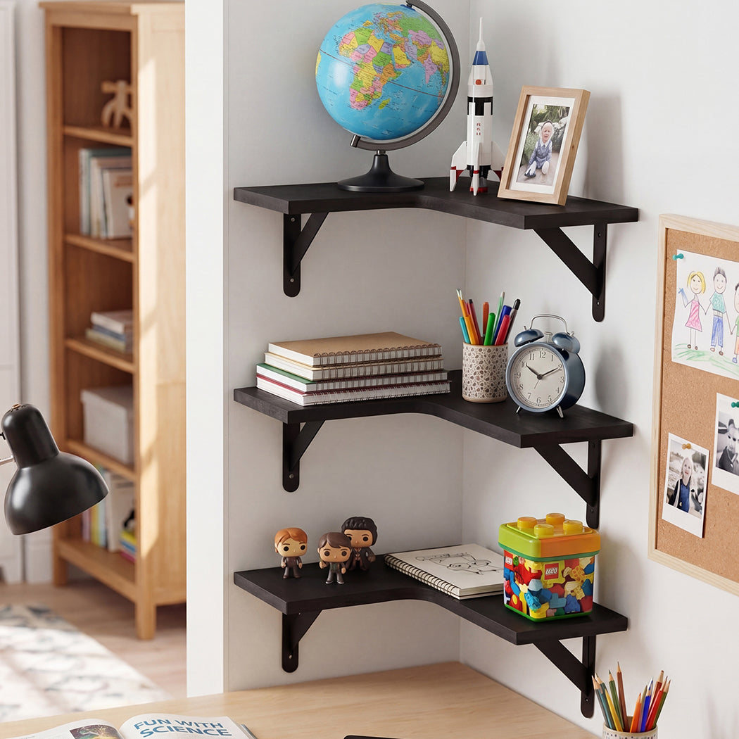 Levede Corner Floating Shelves 3Pcs L-Shaped Wall-Mounted Living Room Storage-2061251868692189190