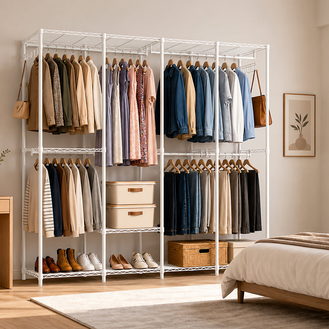 Levede Heavy Duty Clothes Rack Organizer 500kg Carbon Steel Bedroom White-2109799589643751431
