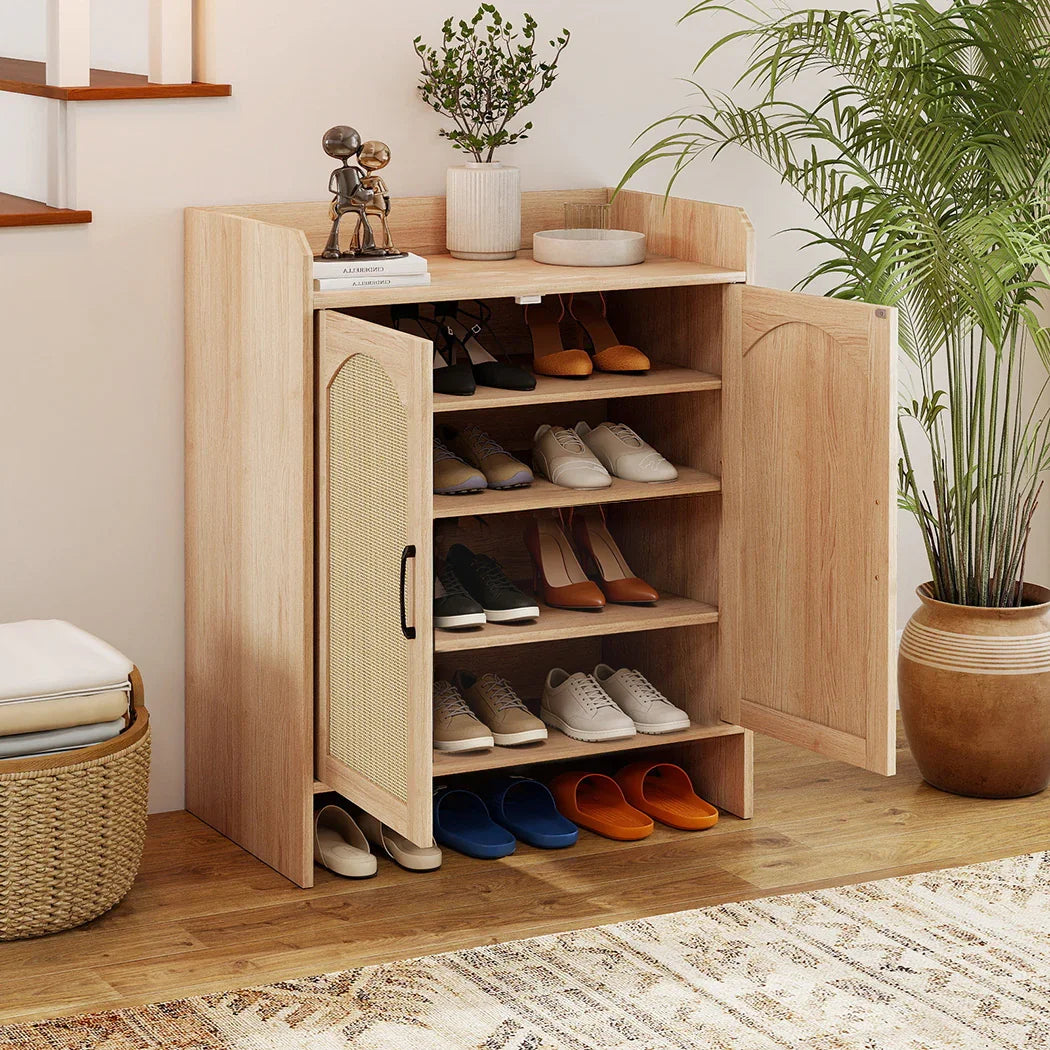 Levede 5 Tier Shoe Cabinet Wooden Double Door Storage Rack Organiser Entryway-2050056773213229062