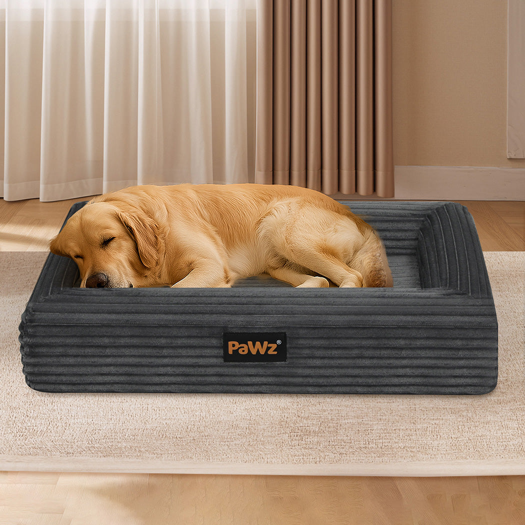 Pawz XL Size Orthopedic Dog Bed with Corduroy Removable Cover Waterproof Washable Grey-2065254249218052102