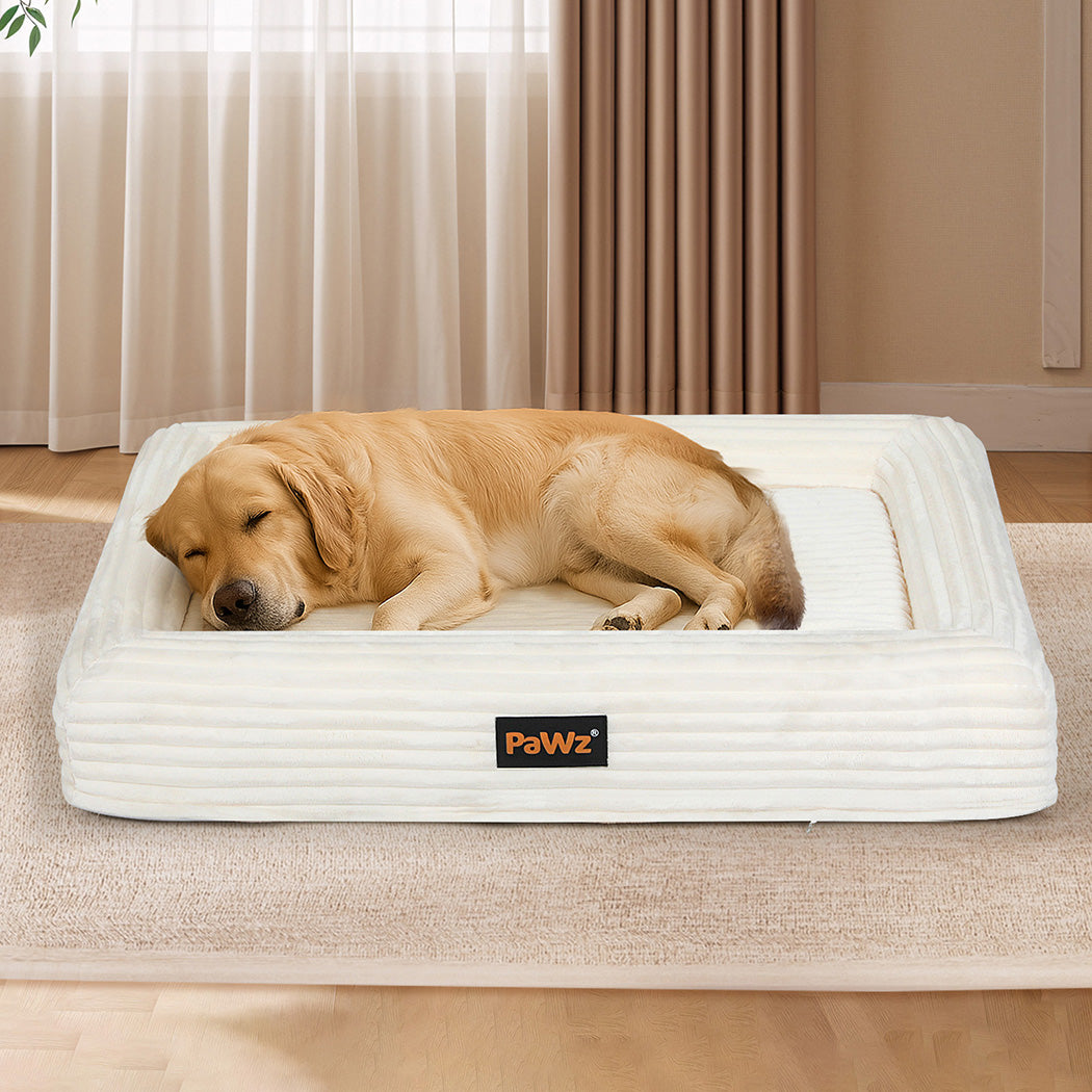 Pawz XL Size Orthopedic Dog Bed with Corduroy Removable Cover Waterproof Washable Beige-2065254249515847686