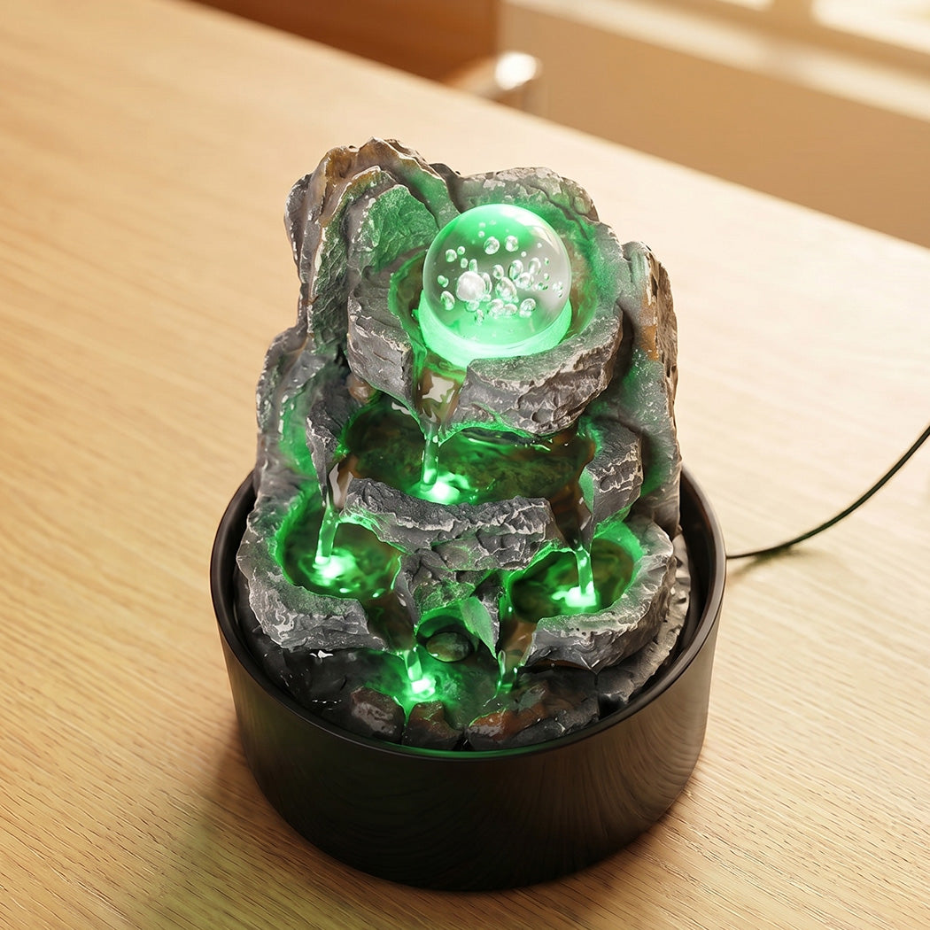 Spector Tabletop Water Fountain Resin LED Light 3 Flow Levels Waterfall Office-2061251862543339526